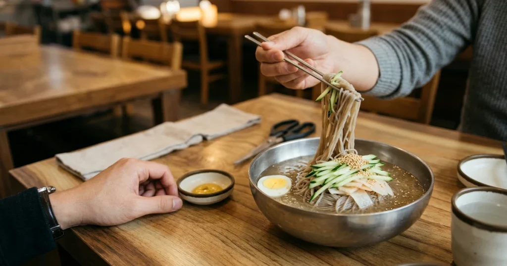 Cold or Spicy How to Order Buckwheat Noodles, Naengmyeon, at Surawon Korean BBQ in Cerritos
